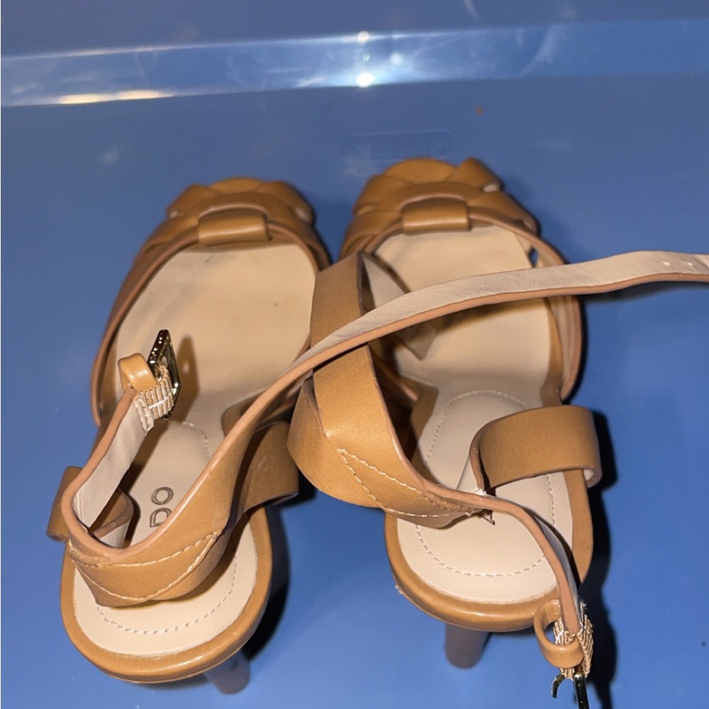 ALDO Tan Leather Woven-Strap High Heel Sandals - Picture 2 of 6